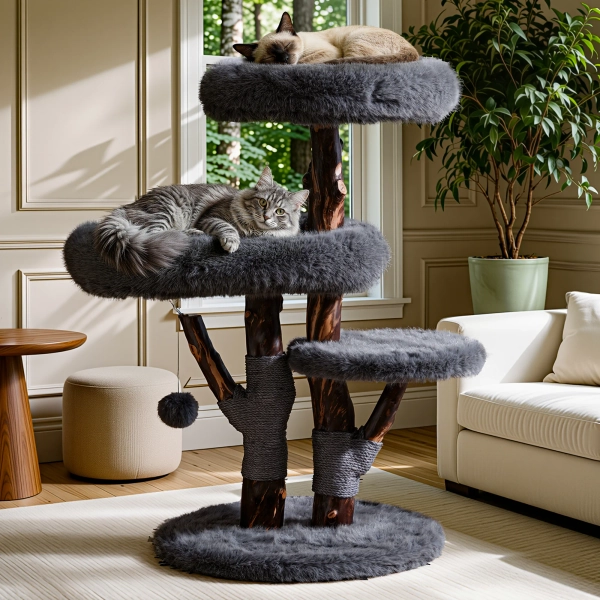 Unique Solid Wood Cat Tree for Big Cats&MianeCoon