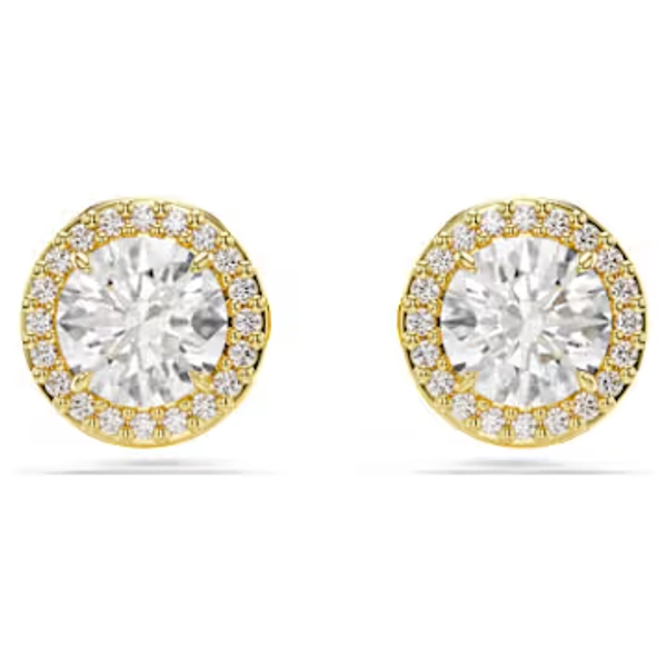Una Angelic stud earrings, Round cut, Gold tone, 18K gold finish