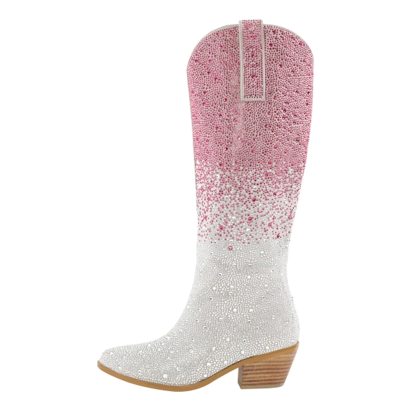 Rhinestone Knee High Chunky Heel Western Boots