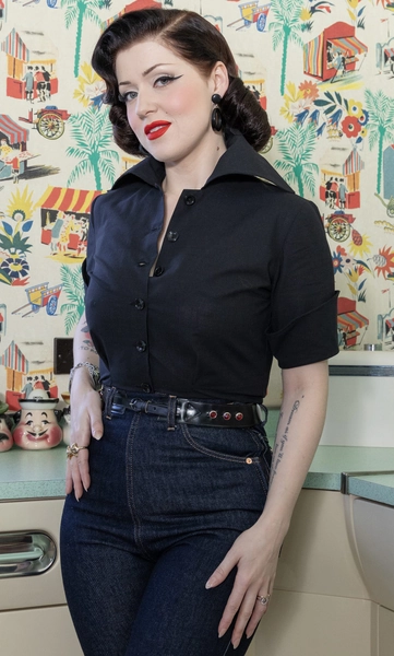 Black Blouse with Collar