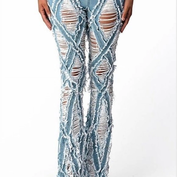 Gotta Have Them Diamond Distressed Ripped Jeans Flare Leg