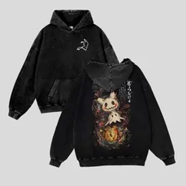 Unisex Mimikyu Japanese Ink‑Wash Style Rag Doll Yokai Pocket Graphict Washed T-Shirt Personalized Pattern Y2k Clothing Round Neck Washed T-Shirt,Women's Clothing 100% Cotton, Menswear, Top, Vintage Style,Autumn Casual Oversized