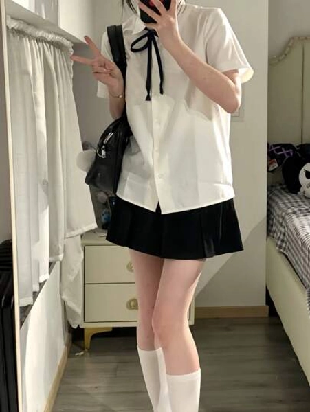 1pc Japanese Kawaii School Uniform, All-Match Loose Short Sleeve Shirt + Versatile Pleated Skirt + Tie Set, JK Uniform For Campus Role Play, Suitable For Graduation, Photo Shoot, Club Outfit, Garden Date, Valentine's Day