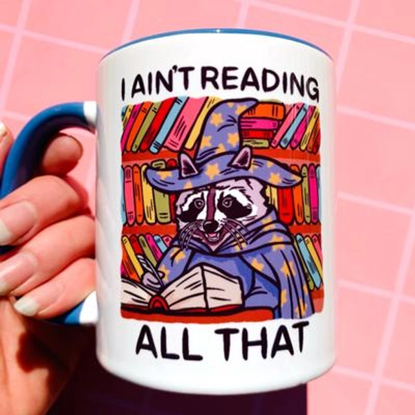 Raccoon Mug Book Mug Banned Books Coffee Mug Gift Teacher Mug Library Reading Present Librarian Funny Mug Pun Humor Introvert Meme Mug