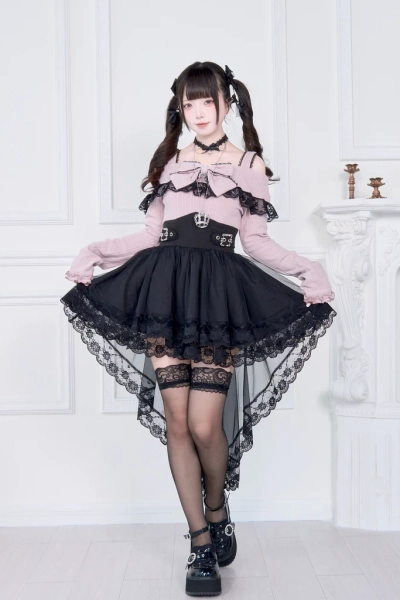 Faux Two-piece Jirai Kei Open Shoulder Dress + shipping 