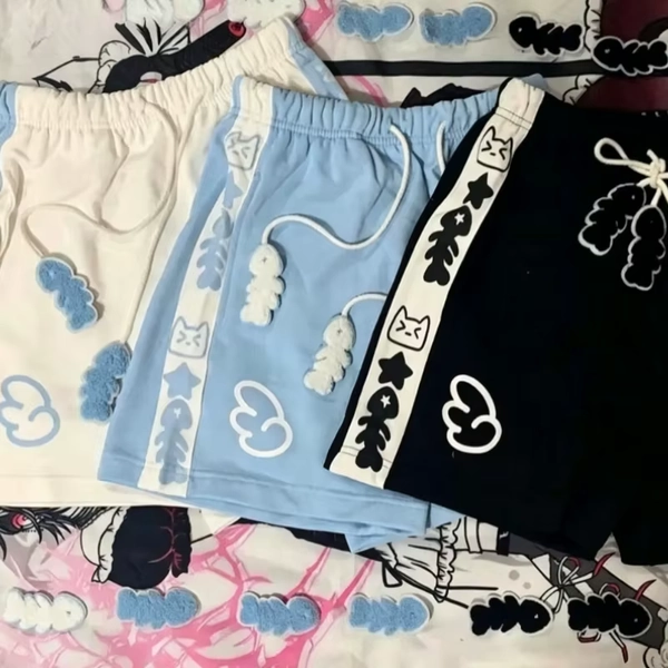 High Waisted Shorts Cat Print Cotton Short