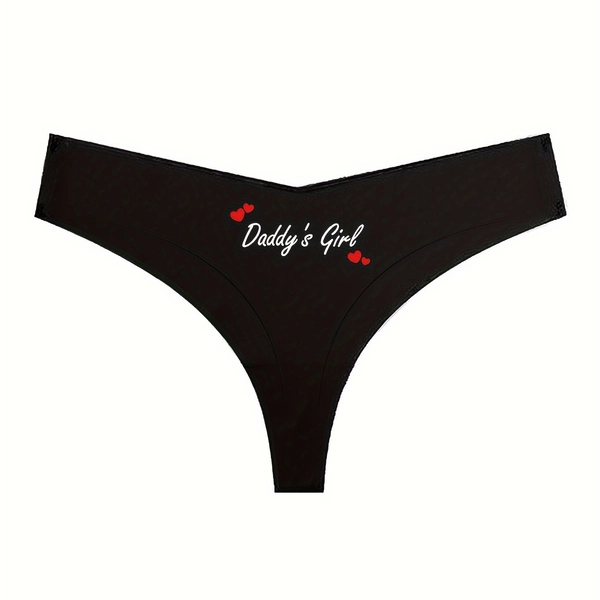 [Sexy Women's Thong] Sexy Women's Thong - Daddy's Little Lettering, Soft Stretchy Non-Slip Panties | Black with Red Hearts, Everyday & Special Occasion Underwear, Playful Design, Seamless Construction, Vstring, Comfortable Fit