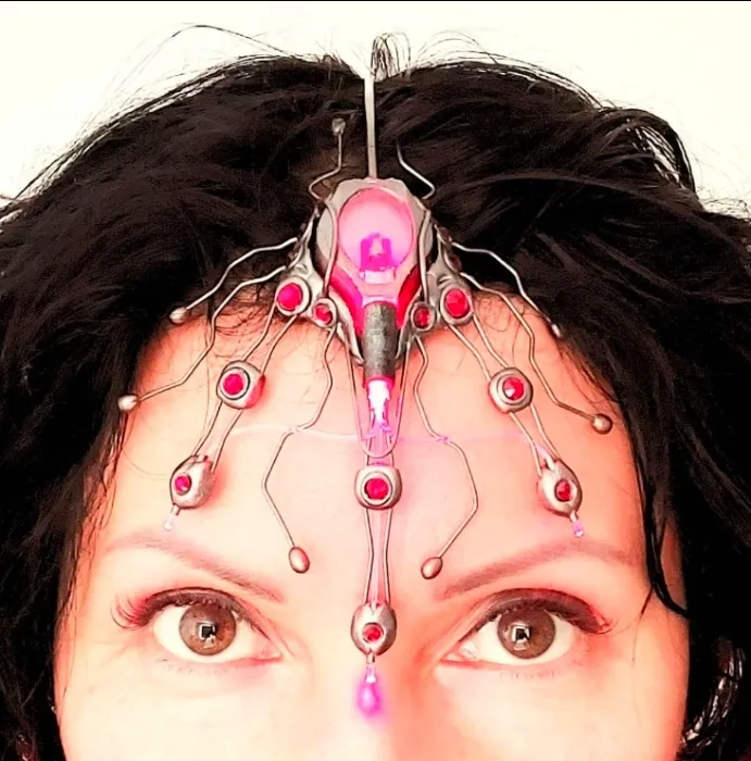 Chakra fibre optic headdress in steel colour