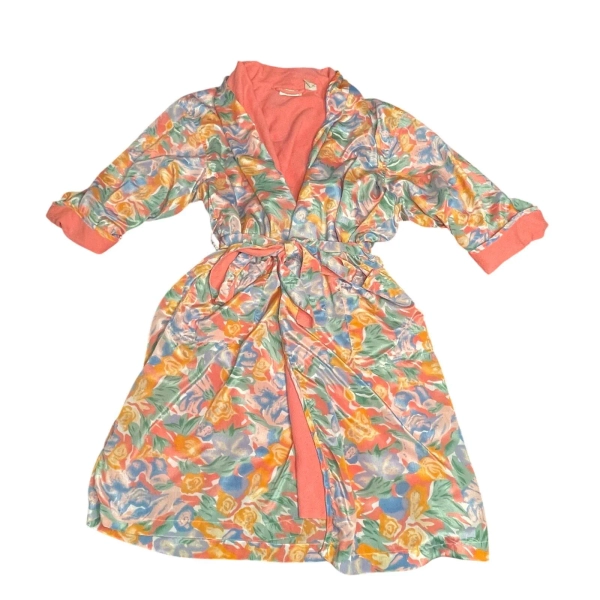 Victoria's Secret Vintage Gold Label Pink Floral Satin Short Robe Belted OS