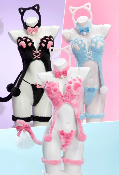 Sexy Kawaii Lingerie Set Winter Plush Cute Cat