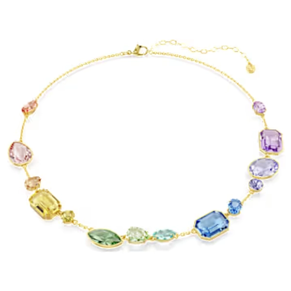Gema necklace, Mixed cuts, Multicolored, Gold-tone plated