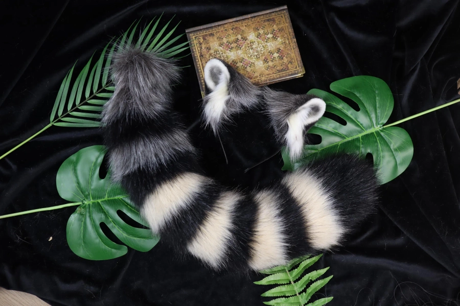 Faux Fur Raccoon Ears and Tail Set: Cosplay Animal Headband