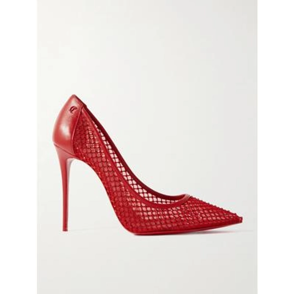 Christian Louboutin - Sporty Kate 100 Crystal-embellished Leather-trimmed Mesh Pumps - Red