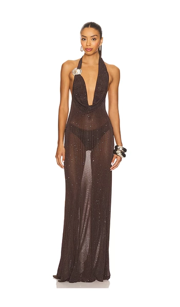 Knitted Trim Plunge Dress