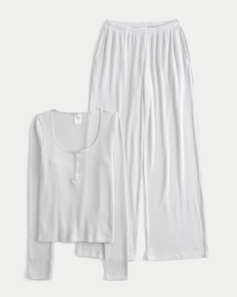 Always Cozy Rib Henley & Wide-Leg Pants Set