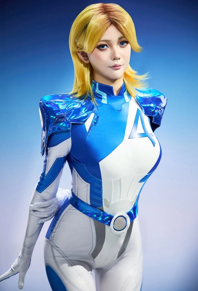 Rival Girl Sue Storm Cosplay Costume One-Piece Jumpsuit with Shoulder Armor Belt
