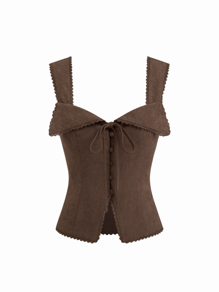 Woven Sweetheart Lace Tie Back Tank Top For Daily Casual