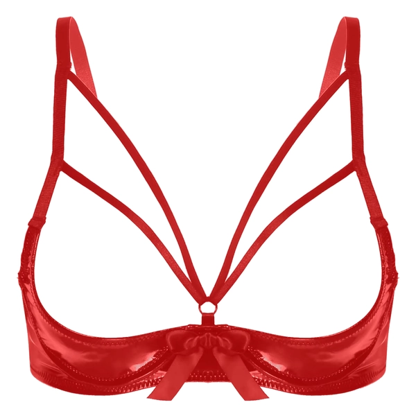 Frauen Strappy Open Cup Patent Leder Bowknot Bügel-BH Tops Verstellbarer Schultergurt Büstenhalter Dessous Unterwäsche - AliExpress 201768104