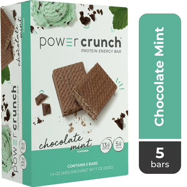 Power Crunch Original Protein Energy Bars, Chocolate Mint, 1.4 oz, 5 Count