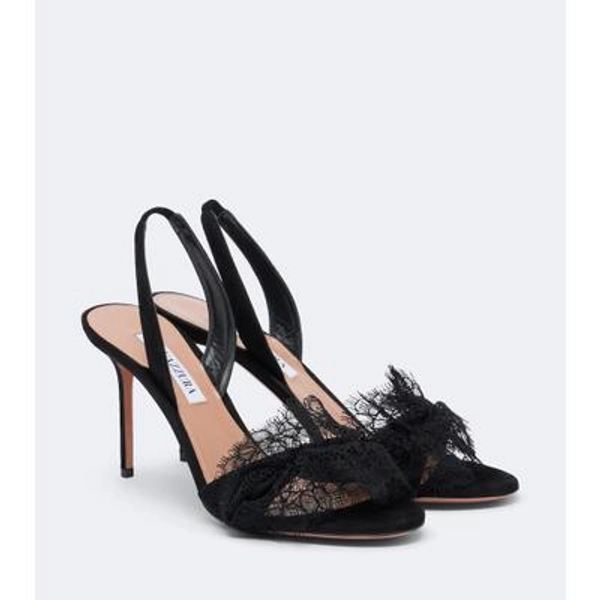 Aquazzura Lover lace-trimmed suede slingback sandals