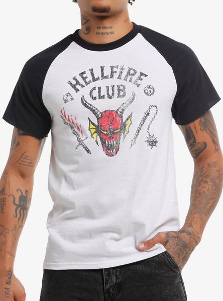 Stranger Things Faded Hellfire Club Raglan T-Shirt