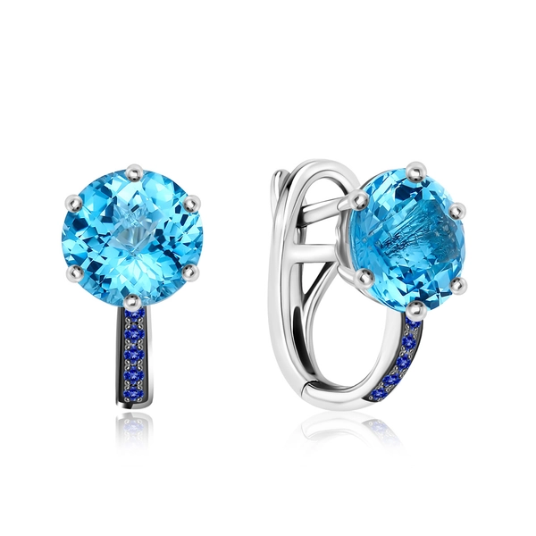White Gold Earrings with Blue Topazes and Sapphires