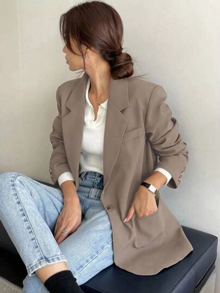 DAZY Solid Color Casual Business Suit Jacket, Autumn Women Blazers,Fall Women Clothes