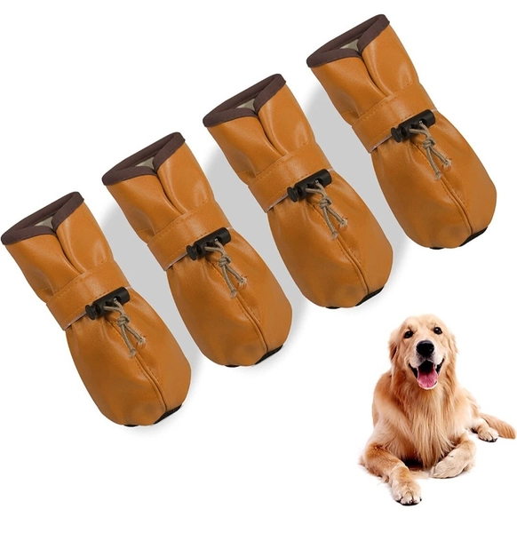 4Pcs Fall Winter Pet Shoes Washable Anti-slip Rain Boots Snow Booties Dog Sock 9