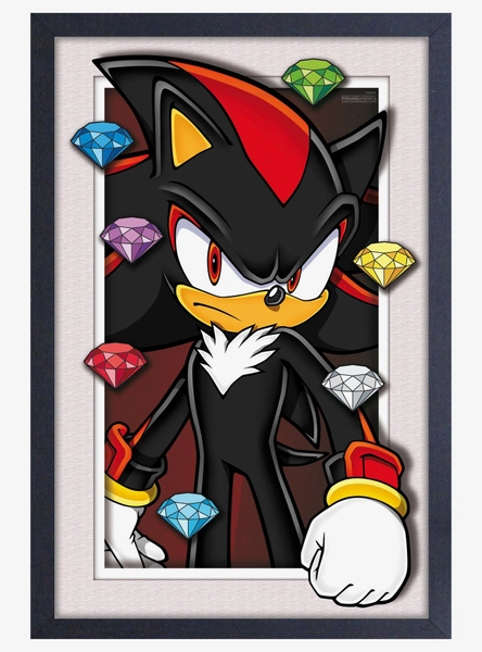 Sonic The Hedgehog Shadow with Chaos Emeralds Plexi Framed Wall Art