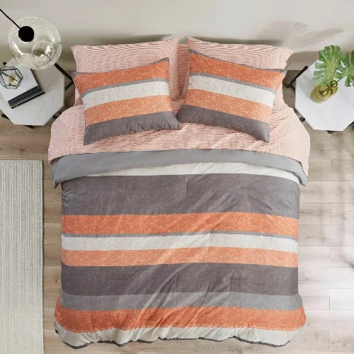 Madison Park Queen Ryder Striped Comforter Set with Bed Sheet Coral Orange