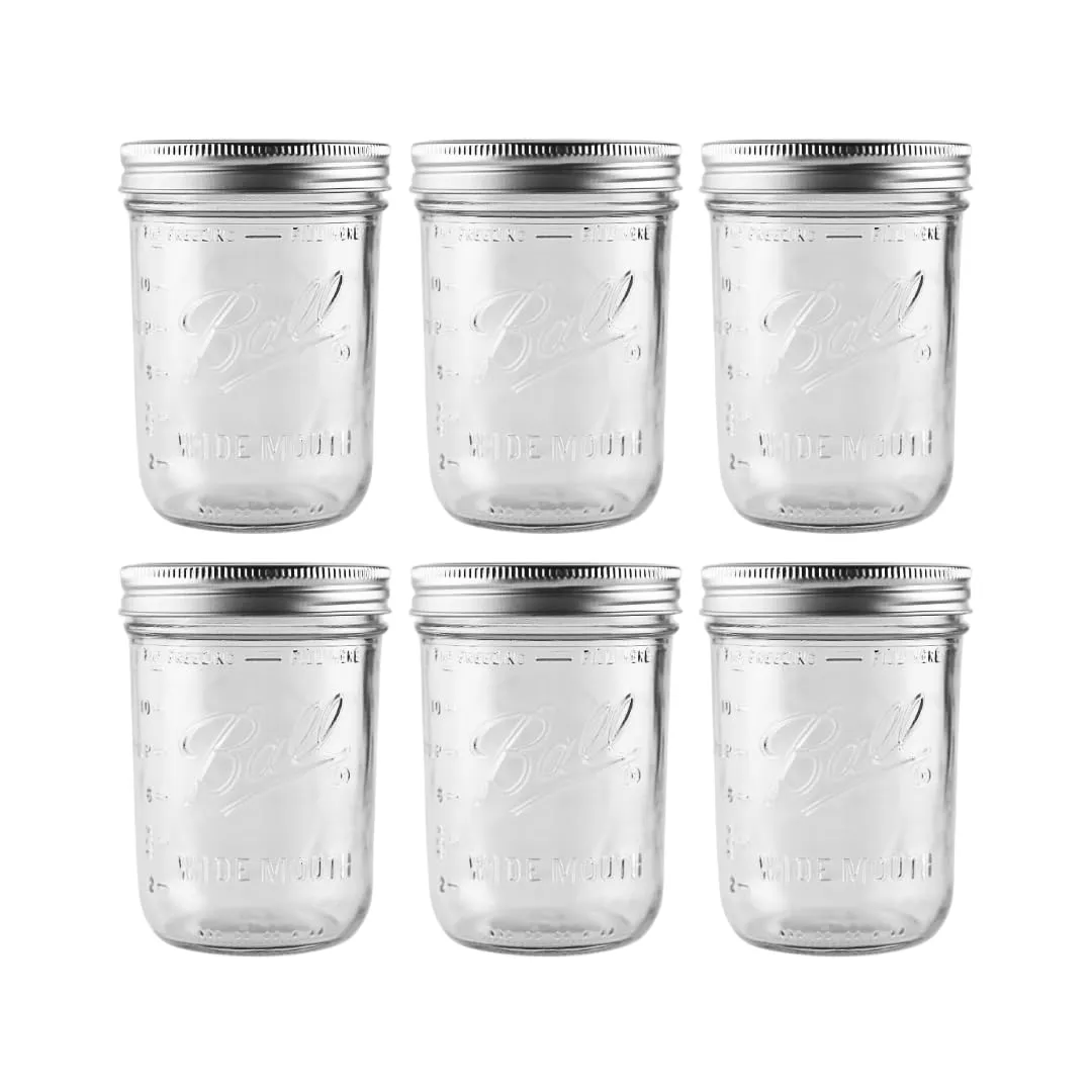 16 oz Wide Mouth Glass Mason Jars | 6 Pack