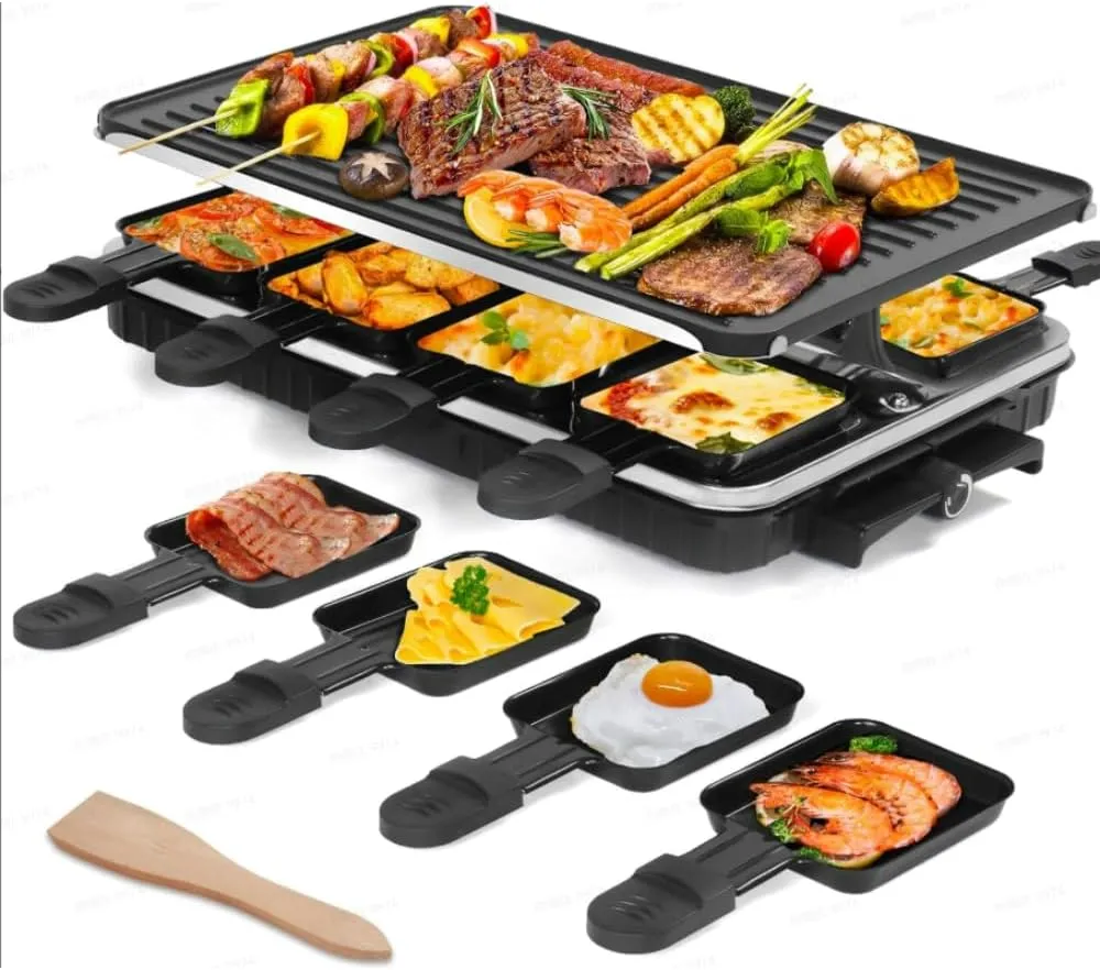 Electric Table Grill, 1.3 kW, Smokeless, 220 V, for 6 to 8 People, Teppanyaki Non-Stick Plate, Professional Baking Tray with Hob, Wooden Spatula and 8 Small Backs : Amazon.com.be: Home & Kitchen