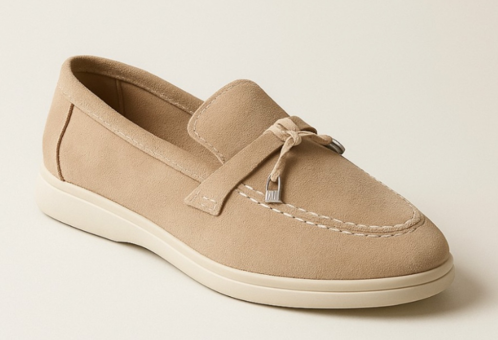 Loro Piana Summer Charms Iconic Beige Suede Women's Loafers