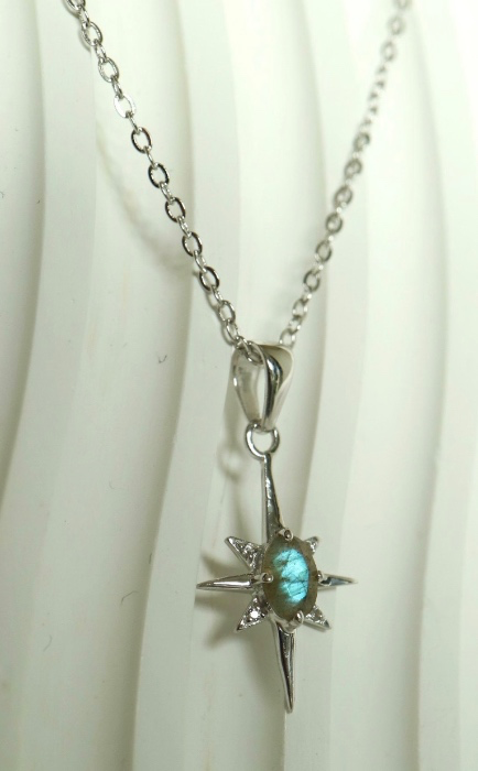 Genuine Labradorite North Star Necklace, Sterling Silver