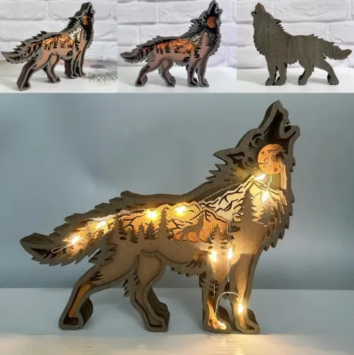 Wooden wolf light