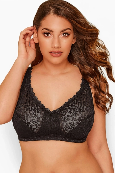 YOURS Curve Black Hi Shine Lace Non-Padded Non-Wired Full Cup Bra