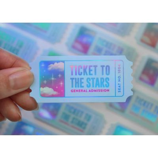 Holographic Ticket to the Stars Vinyl Sticker | Cute Kawaii Gift Stationery Dreamy Aesthetic Lofi Holo Gifts Vibes