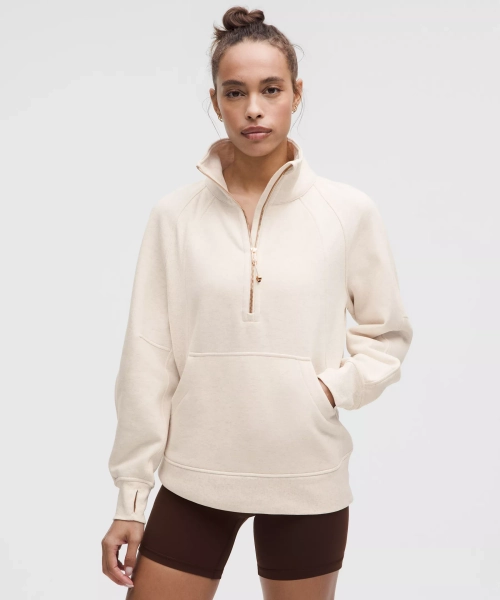 Scuba Oversized Funnel-Neck Half Zip *Long - Heathered Light Ivory/Gold - XS/S