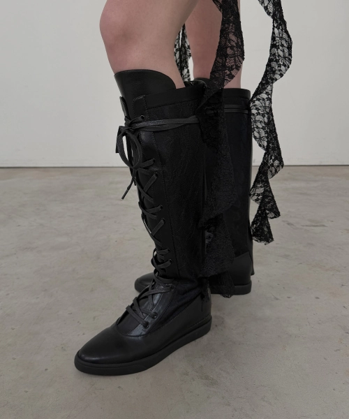 [X ODOR] Lace Ribbon Rain Boots