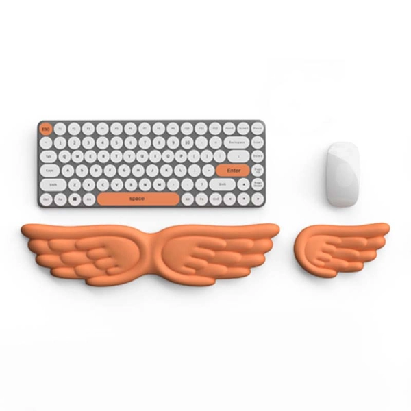 9 Colors Angel Wings Keyboard Wrist Rest Cute Wrist Support Kawaii Gaming Room Decor - Orange