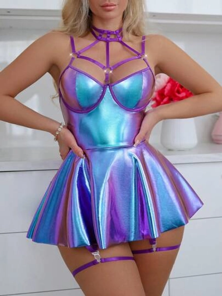  Sexy Punk Sequin Spaghetti Strap A-Line Slip Dress