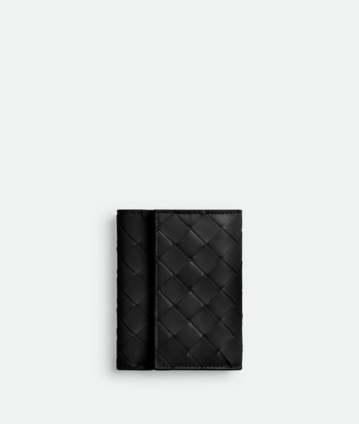 Women's Intrecciato Tri-Fold Wallet in Black - Bottega Veneta