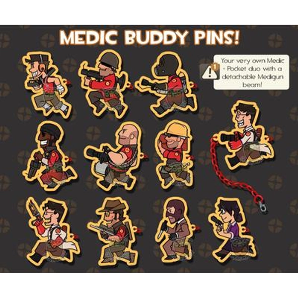 Team Fortress 2 Medic Buddy Connecting Acrylic Pins