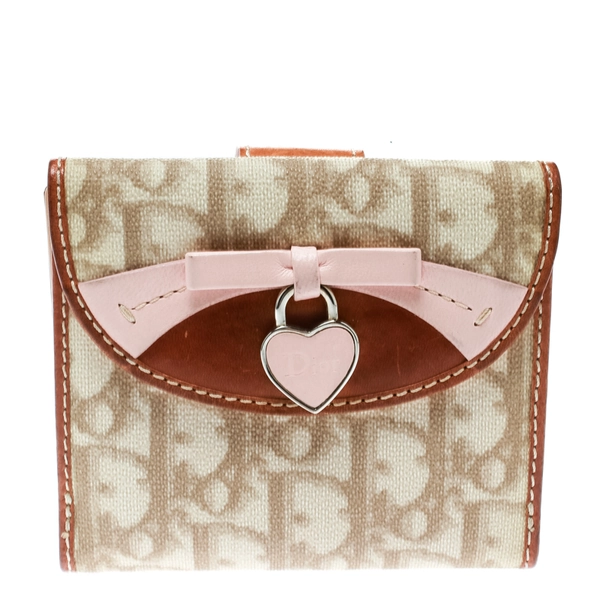 Dior Beige/Pink Diorissimo Coated Canvas and Leather Compact Wallet