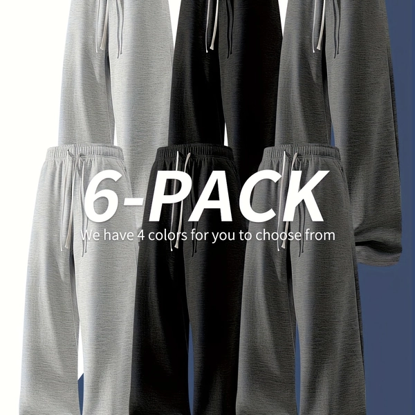 6pcs Men'S Casual Drawstring Sweatpants - Multi-functional Solid Color, Loose Fit, Suitable For All Seasons, Made Of Material, With Pockets, Comfortable For Home Wear And Leisure.
