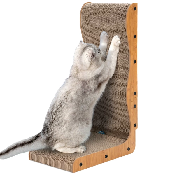 Happy & Polly L-Shape Double-Sided Cardboard Cat Scratcher, Brown