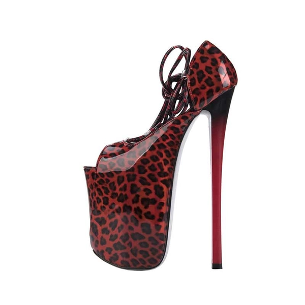 High Peep Toe Leopard Platform Stiletto Heels Ankle Lace Up Platforms - $118.08