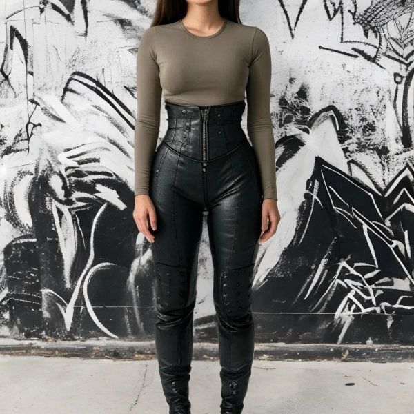 Handmade High-Waisted Genuine Leather Corset Trousers Women Black Slim Fit Designer Gothic Fashion Pants