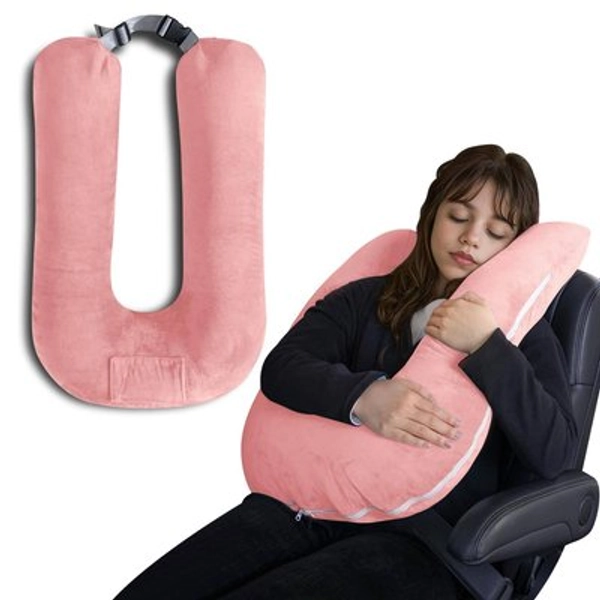 Pacoar Cade - Travel Pillow For Car Sleeping Adjustable Length Neck Support Road Trips Adults & Soft Grey Cozy Road Trip Comfort: - Pink