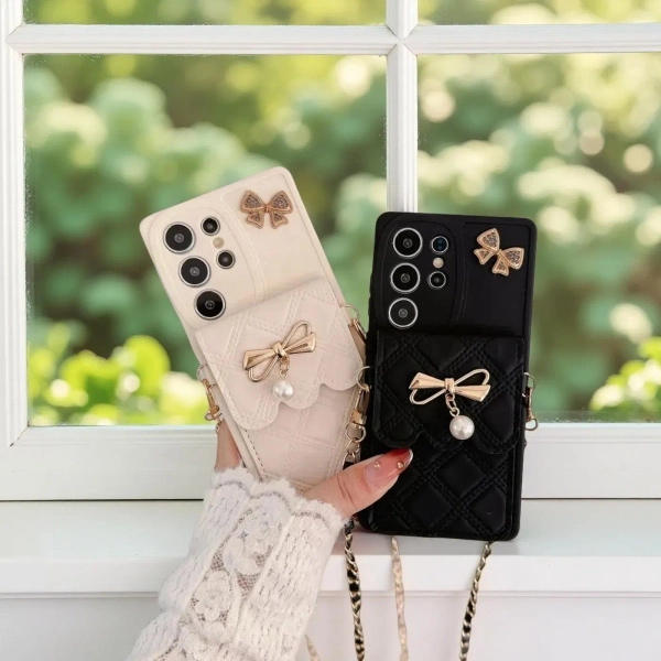 3D Bow Crossbody Wallet Phone Case: Samsung Galaxy Soft Cover